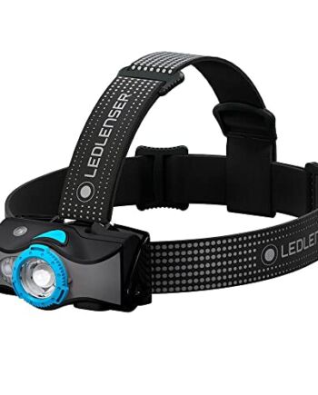 Outdoorowa latarka czołowa LED Ledlenser MH7, czarna/niebieska, z możliwością ładowania, 600 lumenów, z możliwością ustawienia ostrości, czas świecenia do 60 h, czerwone światło, bateryjne 2x AA