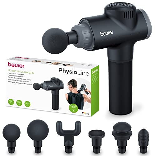 Beurer Pistolet do masażu MG 180, pistolet do masażu z 6 końcówkami, 4 poziomy intensywności do ukierunkowanego masażu mięśni, do aktywacji i regeneracji