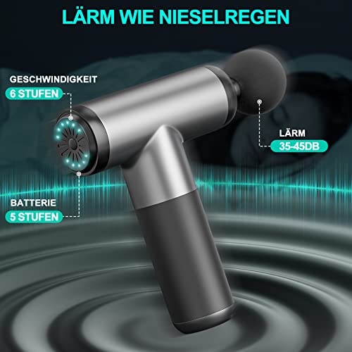 ZOVHYYA Mini Pistolet do Masażu Masażer Mięśni 4000mAh 3200RPM 4 głowice Masujące 6 Prędkości Bezszczotkowy Niski Poziom Hałasu Profesjonalny Port ładowania USB C na Plecy Szyi - obrazek 5