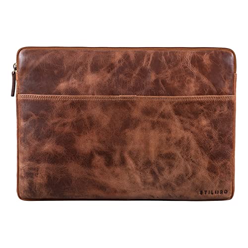 STILORD 'Murphy' Rêkaw do laptopa 15,6-calowy Skórzany pokrowiec na MacBooka 16-calowy i 15-calowy Folder na dokumenty Notebooka Organizator, Kolor:napoli - br±zowy - obrazek 5