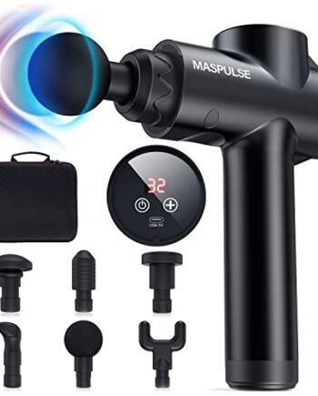 MASPULSE mini pistolet do masażu, pistolet do masażu, 32 prędkości, 6 głowic do masażu, do masażu karku, ramion, pleców