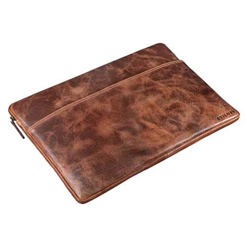 STILORD 'Murphy' Rêkaw do laptopa 15,6-calowy Skórzany pokrowiec na MacBooka 16-calowy i 15-calowy Folder na dokumenty Notebooka Organizator, Kolor:napoli - br±zowy - obrazek 3