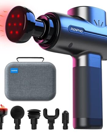 Pistolet do Masażu, RENPHO Massage Gun Głęboką Tkanką z Głowicą Masującą Ciepło, do 3200RPM do Masażu Mięśni z Ladowaniem Typu C, Akumulator 2500mAh do Regeneracji Mięśni, Czarny