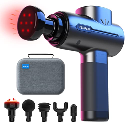 Pistolet do Masażu, RENPHO Massage Gun Głęboką Tkanką z Głowicą Masującą Ciepło, do 3200RPM do Masażu Mięśni z Ladowaniem Typu C, Akumulator 2500mAh do Regeneracji Mięśni, Czarny