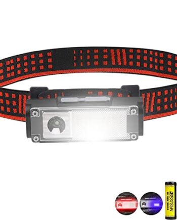 Latarka czołowa LED do ładowania, reflektory z 4 trybami oświetlenia, czerwone i niebieskie światło reflektor, wodoodporne, regulowane, obrót 60°, latarka czołowa LED do biegania, wędrówek, biwakowania, wędkowania, naprawy samochodów