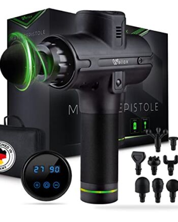 Pistolet do masażu Wellax - wydajny pistolet do masażu z 11 głowicami masującymi [2600 mAh - 10h pracy] - pistolet do masażu z wyświetlaczem LED & futerałem - ramiona & szyja