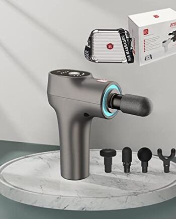 Hi5 FlatHead masażer wibracyjny do masażu powięzi, tkanka, relaks 6 stopni prędkości z systemem Smart Light 4 nakładkami / szary / twarda obudowa