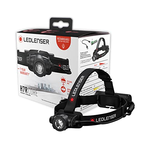 Ledlenser H7R Core latarka LED, 1200 lumenów, ładowana akumulatorem litowym, IP67, z możliwością ogniskowania, bezstopniowe ściemnianie, stałe światło, zasięg światła 260m