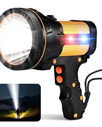 Reflektor do ponownego ładowania, super jasny 7800 lumenów reflektor LED ręczny i latarka kempingowa z składanym statywem z funkcją wyjścia USB IPX4 wodoodporna (złoty)