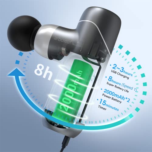 arboleaf Pistolet do masażu, mini pistolet do masażu, 0,37 kg, mały, lekki pistolet do masażu z 4 silikonowymi nakładkami, 4 prędkościami 3000 obr./min, cichy pistolet do rozluźnienia mięśni, 2000 mAh USB C - obrazek 6