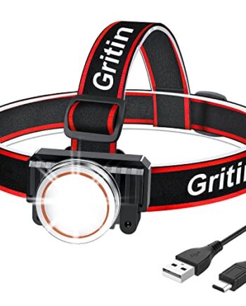 Latarka czołowa do ładowania, Gritin 2000 l, super jasna, wodoodporna lampa czołowa LED z czujnikiem ruchu, 4 tryby światła, 30 godzin czasu pracy, regulowany kąt 90°, reflektor do biegania, wędrówek itp.