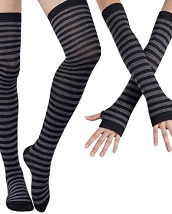 DRESHOW Skarpety damskie w paski Podkolanówki w paski Zestaw rękawicze