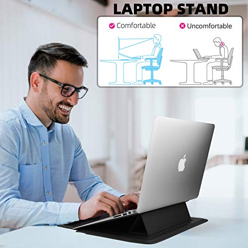 HoYiXi Etui na laptopa o przekątnej 13,3 cala, etui ze skóry PU, kompatybilne z MacBook Air M1 M2 2022-2018 / MacBook Pro 13 M2 2022-2016, Surface Pro 8 2021 / Surface Go 3 2021, pokrowiec na rękaw ze stojakiem czarny - obrazek 2