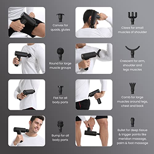 Mebak Chic Pistolet do masażu Perkusja głęboko tkankowa Masażer do mięśni Pistolet Elektryczny ręczny do łagodzenia bólu pleców Przenośny z 8 głowicami 6 prędkości - obrazek 6