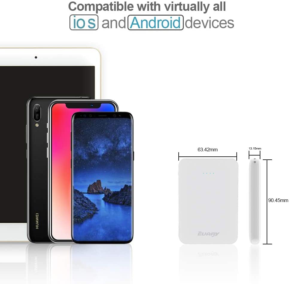 EVARY Powerbank 5000 mAh, mini przenośna bateria zewnętrzna, power bank do telefonu komórkowego z podwójnym wyjściem 4.0A, ładowarka Accupack Lekka bateria zewnętrzna do iPhone'a, Samsunga Galaxy, iPada, Huawei (biały) ... - obrazek 5