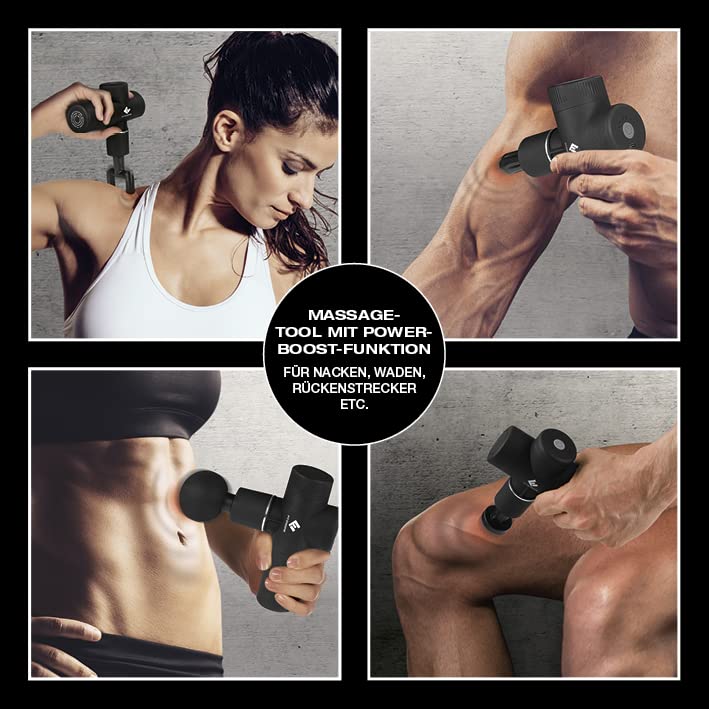 FitEngine Mini pistolet do masażu | 4 nasadki z 6 poziomami intensywności | pistolet do masażu karku, łydek, prostownicy pleców itp. do ukierunkowanego masażu mięśni | w zestawie walizka transportowa - obrazek 5