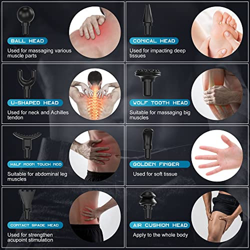 Pistolet do masażu mięśniowego,Karaeasy Masażer 32 Prędkość 8 Głowice Masażer Mięśni Przenośny Pistolet Masaż Perkusyjny Fizjoterapeutyczny Napięcia Przykurcze DOMS Masaż - obrazek 6