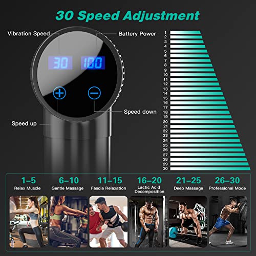 Massage Gun Deep Tissue, Percussion Muscle Massager Gun, 30 Speeds Quiet Handheld Massager for Muscle Neck Back Shoulder , LCD Touch Screen with 10 Heads - obrazek 6