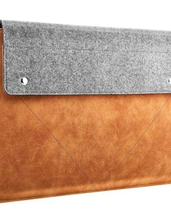 MoKo Laptop Sleeve Fits Macbook Pro M1 Pro/M1 Max 16.2 2021 MacBook Pro 16” /15.4", Surface Book 2 15", Surface Laptop 3 15", HP Chromebook 14, Felt and PU Leather Case Bag with Pocket, Gray&Brown
