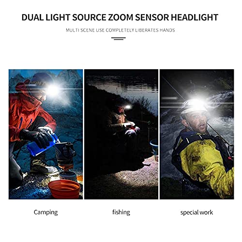 Lampa czołowa LED, 500 lumenów, ładowana przez USB, bardzo jasna, 7 trybów pracy, lekka lampa czołowa, zdejmowana lampa czołowa COB, z białym czerwonym światłem na kemping, wędrówki, bieganie, wędkowanie - obrazek 4