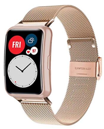 WATORY Bransoletka kompatybilna z Huawei Watch Fit, pleciona siatka ze stali nierdzewnej, metalowy pasek do zegarka, biznesowy, zapasowy pasek do Huawei Watch Fit