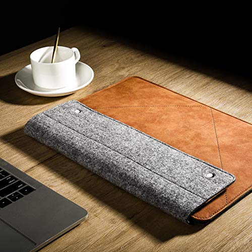 MoKo Laptop Sleeve Fits Macbook Pro M1 Pro/M1 Max 16.2 2021 MacBook Pro 16” /15.4", Surface Book 2 15", Surface Laptop 3 15", HP Chromebook 14, Felt and PU Leather Case Bag with Pocket, Gray&Brown - obrazek 3