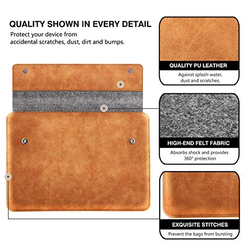 MoKo Laptop Sleeve Fits Macbook Pro M1 Pro/M1 Max 16.2 2021 MacBook Pro 16” /15.4", Surface Book 2 15", Surface Laptop 3 15", HP Chromebook 14, Felt and PU Leather Case Bag with Pocket, Gray&Brown - obrazek 7