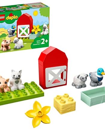 LEGO DUPLO Town 10949 Zwierzęta gospodarskie; rozwijająca wyobraźnię zabawka dla małych dzieci; zestaw z farmą do zbudowania i czterema figurkami zwierząt (11 elementów)