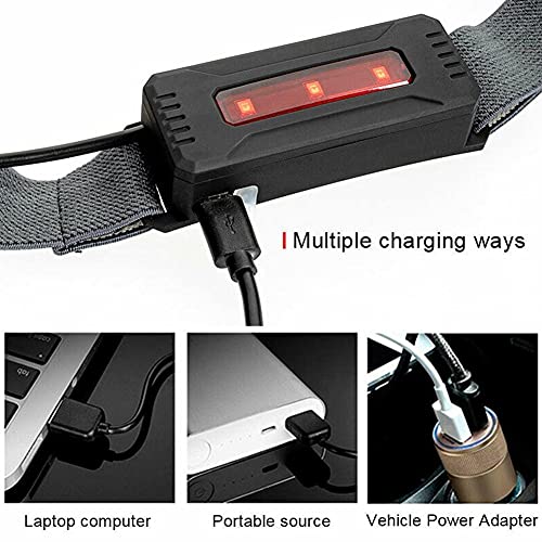 Latarka czołowa ładowana przez USB, 80000 lumenów, super jasna opaska na czoło, szeroka wiązka światła 210°, oświetlenie COB i czerwone światło, 3 tryby światła, lekka latarka czołowa, na kemping, wędrówki, jazdę na rowerze - obrazek 4