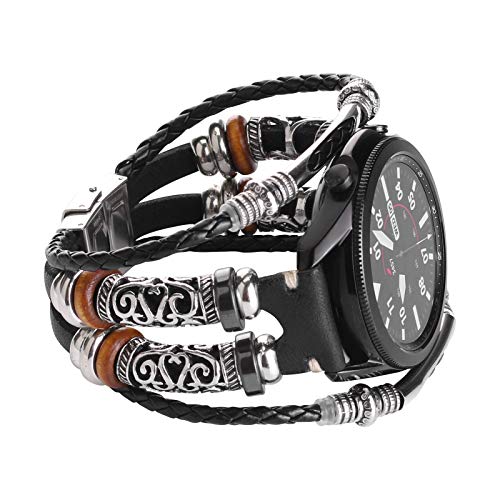 Konafei Pasek kompatybilny z Samsung Galaxy Watch 5&4 / Active 2 40 mm 44 mm / Watch 5 Pro 45 mm / Galaxy Watch 4 Classic 42 mm 46 mm / Watch 3 41 mm, 20 mm, skórzany pasek ze stali nierdzewnej, pasek z klamrą