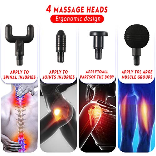 Surplex Pistolet do masażu mięśni Deep Tissue, pistolet do masażu całego ciała, urządzenie do masażu ręcznego, elektryczny z 4 głowicami do masażu i 6 prędkościami, urządzenie wibracyjne, mięśnie - obrazek 6