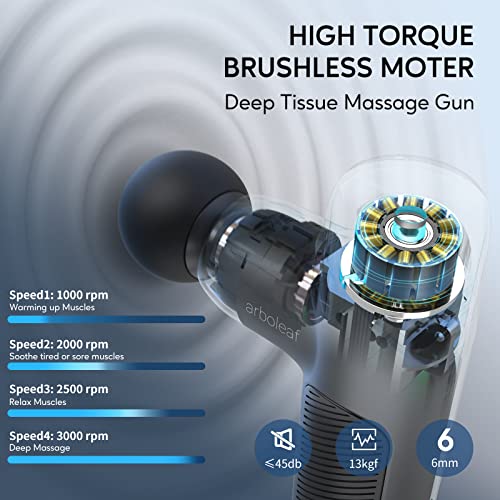 arboleaf Pistolet do masażu, mini pistolet do masażu, 0,37 kg, mały, lekki pistolet do masażu z 4 silikonowymi nakładkami, 4 prędkościami 3000 obr./min, cichy pistolet do rozluźnienia mięśni, 2000 mAh USB C - obrazek 7