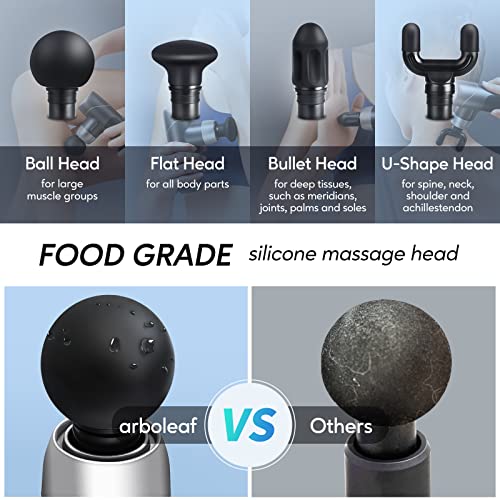 arboleaf Pistolet do masażu, mini pistolet do masażu, 0,37 kg, mały, lekki pistolet do masażu z 4 silikonowymi nakładkami, 4 prędkościami 3000 obr./min, cichy pistolet do rozluźnienia mięśni, 2000 mAh USB C - obrazek 5