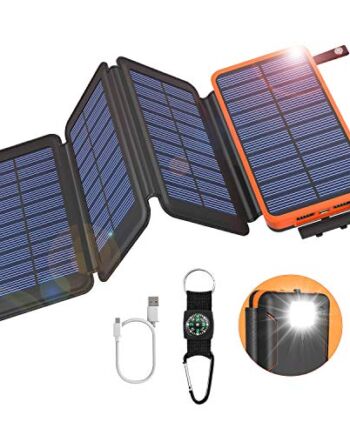 GOODaaa Solarny powerbank, 25 000 mAh, ładowarka solarna z 2 portami wyjściowymi i 1 portem wejściowym, zewnętrzny powerbank z 4 panelami solarnymi i latarką (kolor pomarańczowy)