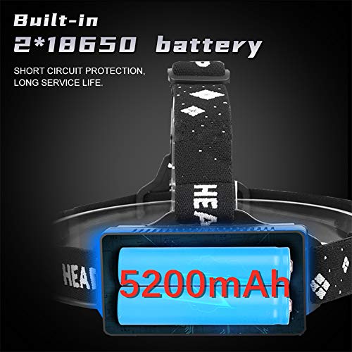 Bardzo jasna latarka czołowa XHP99 LED z czujnikiem ruchu, bardzo jasna, 10 000 lumenów, ładowana przez USB, wodoszczelna, 5 trybów do badania jasności, na kemping, do jazdy na rowerze i do obserwacji w nocy (w zestawie baterie) - obrazek 3