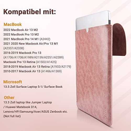 TECOOL 13,3 cal Torba Laptop Pokrowiec, Wodoodporny Laptopa Pokrowiec Ochronny Skórzany dla MacBook Air/Pro 13 2012-2020 M1, Microsoft Surface Laptop i 13 Lenovo Huawei Dell HP Acer Asus - Stary Róż - obrazek 5