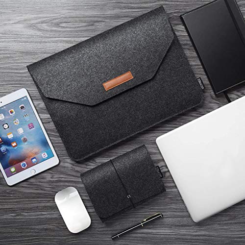 HOMIEE Pokrowiec na laptopa, 13,7-calowy MacBook Air (M2) Pro 13,3-calowy notebook tablet iPad Tab, kompatybilna z Pro i MacBook Air ochronna filcowa torba na laptopa z dodatkowym etui do przechowywania i podkładką pod mysz (czarny1) - obrazek 4