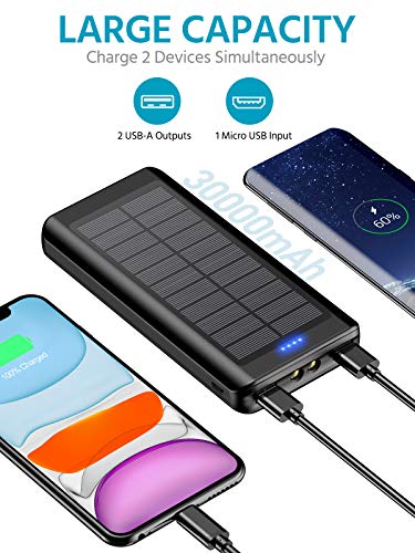 Solarny Powerbank 30000 mAh, akumulator zewnętrzny: Power Bank przenośna ładowarka do użytku na zewnątrz, z 2 gniazdami USB i latarką, do telefonów komórkowych, do smartfonów, tabletów i innych - obrazek 7