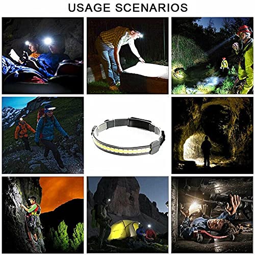 Latarka czołowa ładowana przez USB, 80000 lumenów, super jasna opaska na czoło, szeroka wiązka światła 210°, oświetlenie COB i czerwone światło, 3 tryby światła, lekka latarka czołowa, na kemping, wędrówki, jazdę na rowerze - obrazek 2