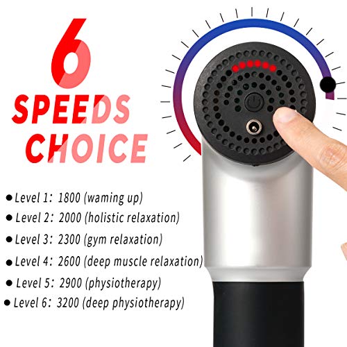 Surplex Pistolet do masażu mięśni Deep Tissue, pistolet do masażu całego ciała, urządzenie do masażu ręcznego, elektryczny z 4 głowicami do masażu i 6 prędkościami, urządzenie wibracyjne, mięśnie - obrazek 3