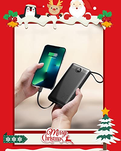VEEKTOMX Power bank z wbudowanymi kablami 20000mAh Przenośna ładowarka z 5 wyjściami i wyświetlaczem LED Zewnętrzna akumulator Kompatybilna z iPhone pro/iPad/Samsung/Huawei/USB wentylatory (Czarny) - obrazek 4