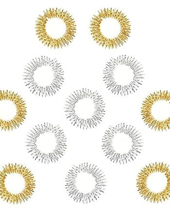 12 sztuk pierścieni do masażu palców – stal nierdzewna Spiky Sensory do masażu palców, akupunktura, krążek do masażu stawów, pierścień do masażu dla młodzieży, dorosłych, redukujący stres (kolor srebrny i złoty)