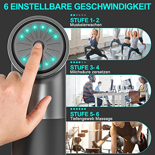 ZOVHYYA Mini Pistolet do Masażu Masażer Mięśni 4000mAh 3200RPM 4 głowice Masujące 6 Prędkości Bezszczotkowy Niski Poziom Hałasu Profesjonalny Port ładowania USB C na Plecy Szyi - obrazek 9
