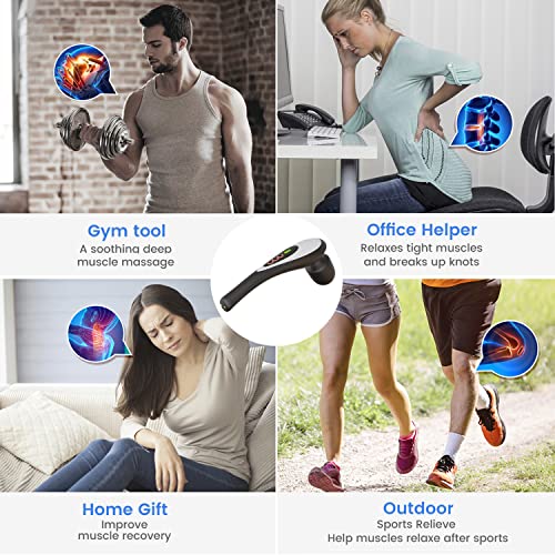 Roysmart Siedem masażer ręczny masażer pleców, 6 wymiennych węzłów, 6 prędkości i 6 trybów, bezprzewodowy masażer tkanek głębokich do pleców, mięśni, stóp, szyi, ciała, czarny - obrazek 4