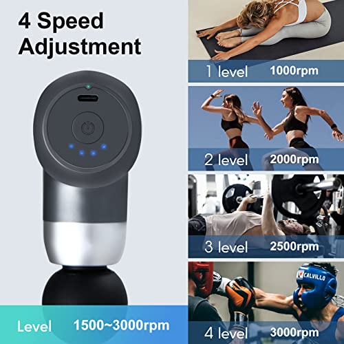 arboleaf Pistolet do masażu, mini pistolet do masażu, 0,37 kg, mały, lekki pistolet do masażu z 4 silikonowymi nakładkami, 4 prędkościami 3000 obr./min, cichy pistolet do rozluźnienia mięśni, 2000 mAh USB C - obrazek 3