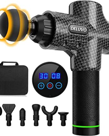 Pistolet do masażu, urządzenie do masażu, elektryczny pistolet Deluxo, 30 prędkości, 6 głowic do masażu, ekran dotykowy LCD, pistolet do masażu (włókno węglowe)