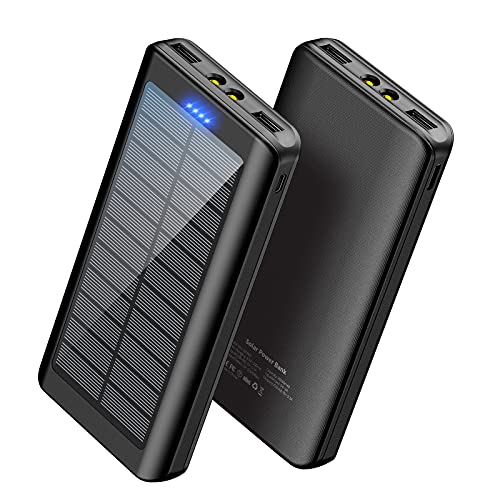 Solarny Powerbank 30000 mAh, akumulator zewnętrzny: Power Bank przenośna ładowarka do użytku na zewnątrz, z 2 gniazdami USB i latarką, do telefonów komórkowych, do smartfonów, tabletów i innych