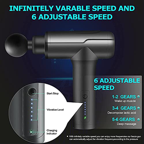 Potężny pistolet do masażu, głębokich tkanek masażer mięśni/szyi 6 prędkości ręczny ultracichy inteligentny hit powięzi pistolet do masażu ciała relaks fitness ulga w bólu mięśni, 6 głowic do masażu - obrazek 5