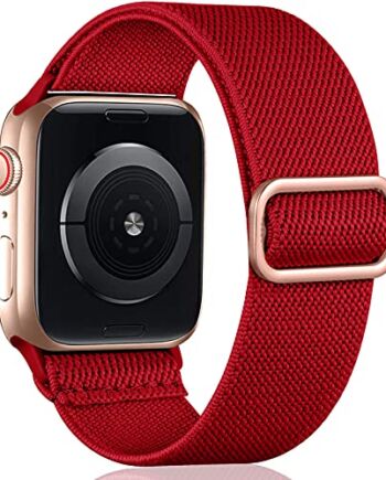 Oielai Solo Loop Kompatybilny z Apple Watch Pasek 38mm 40mm 42mm 44mm, Regulowany, Rozciągliwy Nylon Pleciony Sportowy Pasek Zamienny do iWatch SE Series 6/5/4/3/2/1, 42mm/44mm, Czerwony