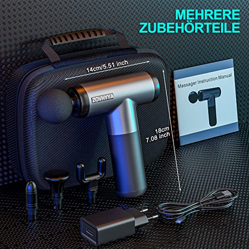 ZOVHYYA Mini Pistolet do Masażu Masażer Mięśni 4000mAh 3200RPM 4 głowice Masujące 6 Prędkości Bezszczotkowy Niski Poziom Hałasu Profesjonalny Port ładowania USB C na Plecy Szyi - obrazek 4